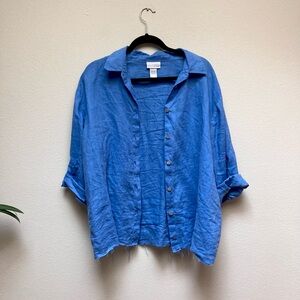 Blue Linen Button Down Shirt